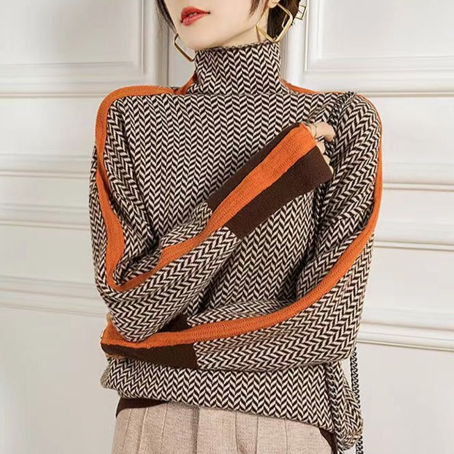 Karolina - Pull à col roulé tricoté géométrique