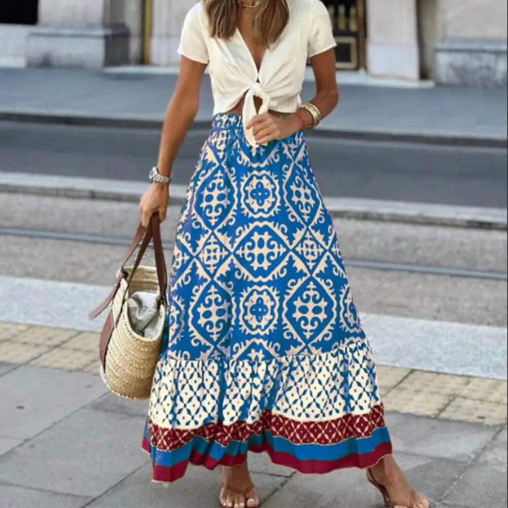 Jupe longue bohème à motif ethnique – jupe d'été pour femmes