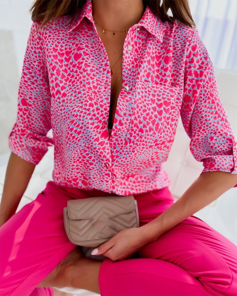 Chemises imprimées | Blouse à la mode avec manches longues et patte de boutonnage