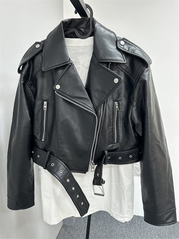 Elegante Lederjacke Mit Reißverschlusstasche Und Gürtel Für Damen | Ideal Für Alle Jahreszeiten