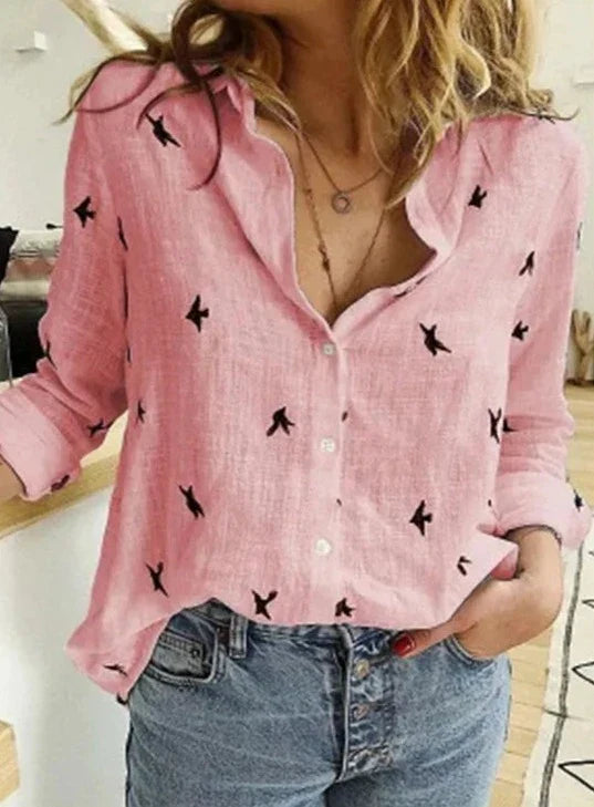 Lässige Damen Leinenbluse – lockeres Oversize-Hemd mit Knopfleiste & Kragen für Sommer & Alltag