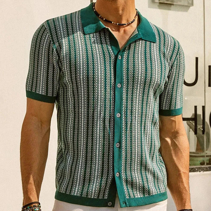 Chemise d'été homme avec motif rétro & patte de boutonnage – chemise décontractée manches courtes avec col