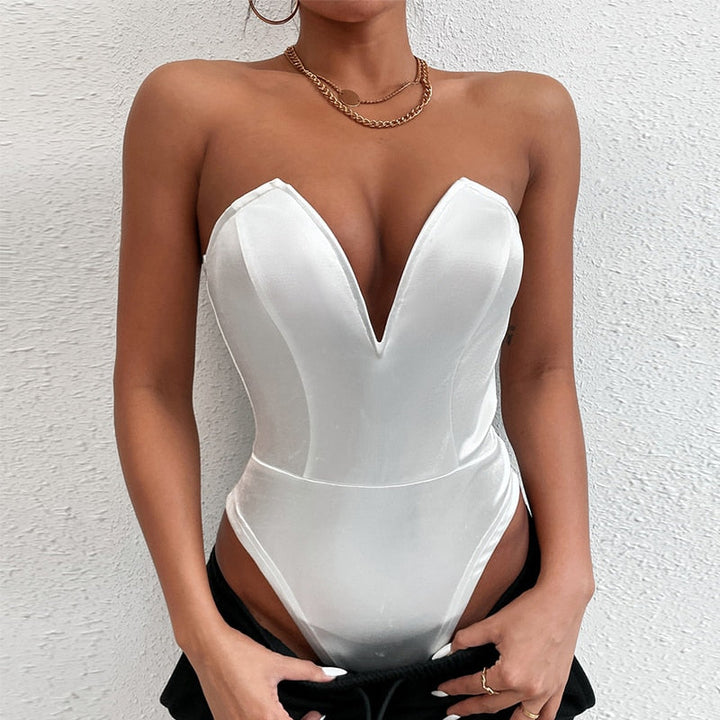 Body en satin sans bretelles