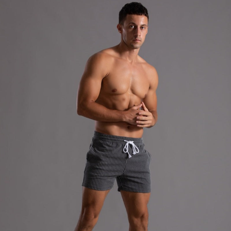 Shorts homme à rayures fines – Pantalon court d'été avec cordon de serrage
