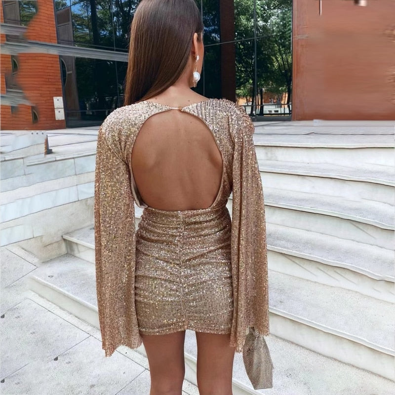Glitzerkleid mit V Ausschnitt