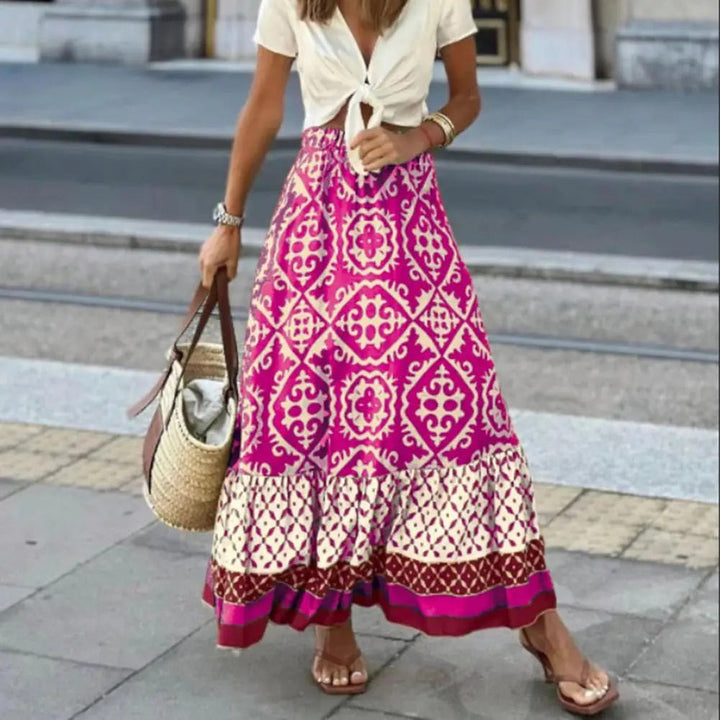 Jupe longue bohème à motif ethnique – jupe d'été pour femmes