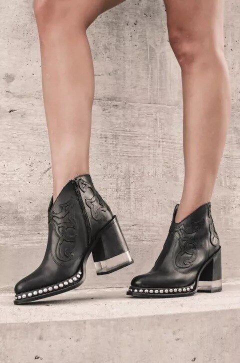 Stylische Vegane Leder-Stiefeletten mit Print und Hohem Absatz für Damen | Ideal für Herbst/Winter