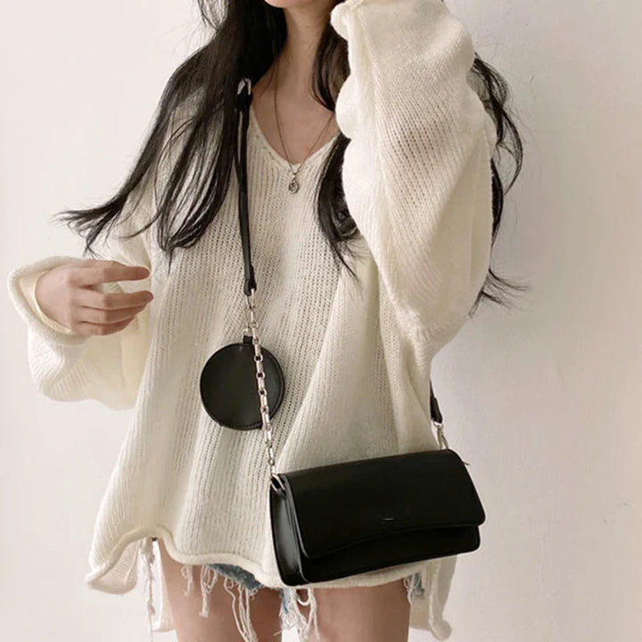 Oversized Damen Strickpullover – Lockerer V-Ausschnitt Sweater im Casual Look
