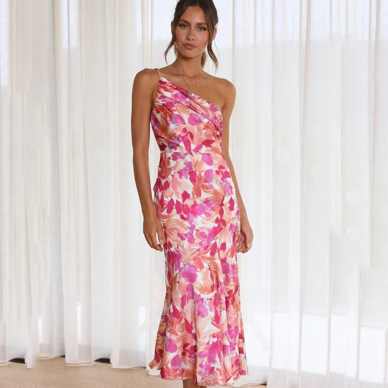 Robe à une épaule avec imprimé floral