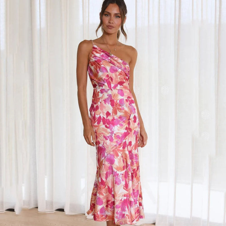 Robe à une épaule avec imprimé floral