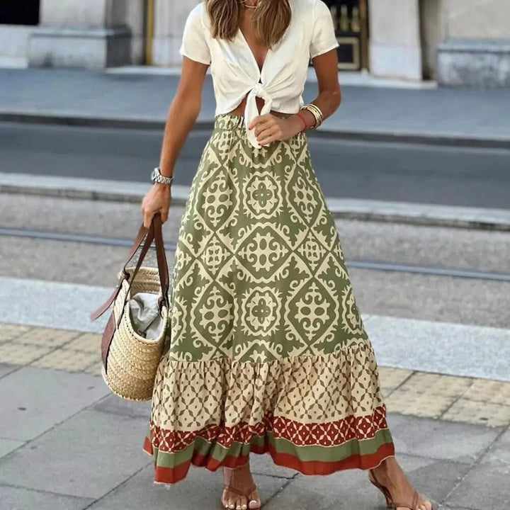 Jupe longue bohème à motif ethnique – jupe d'été pour femmes