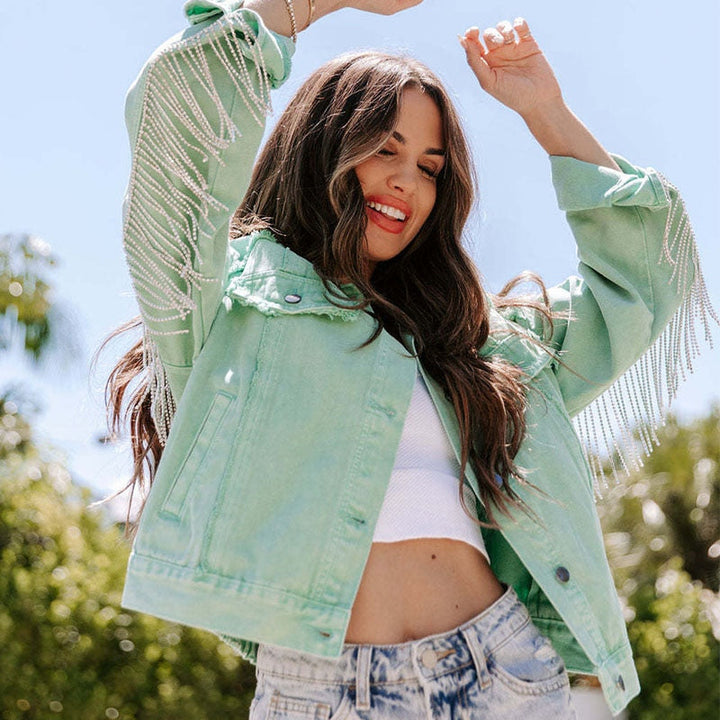 Veste en jean avec franges (paillettes)