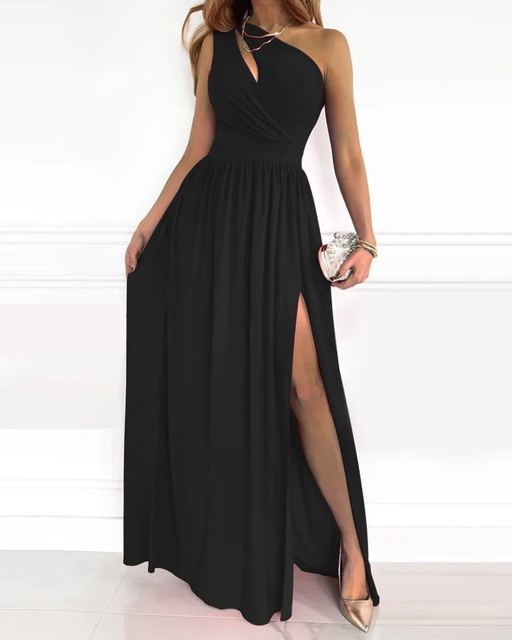 Elegante abito da sera monospalla per donna – abito lungo con spacco e cut-out per gala, matrimonio e festa