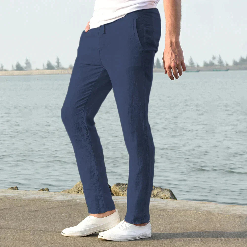 Herren Leinenhose – Sommerhose mit Kordelzug, atmungsaktiv & locker geschnitten