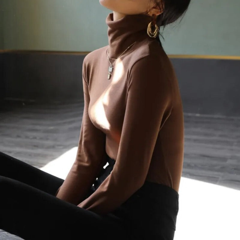 Maglione dolcevita da donna con vestibilità slim – Morbido basic a maniche lunghe per autunno e inverno