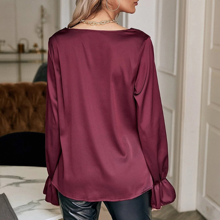 Blouse en satin avec manches papillon - Blouses élégantes pour femmes avec col plissé