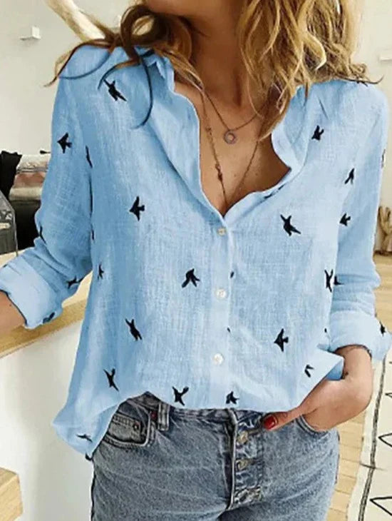 Lässige Damen Leinenbluse – lockeres Oversize-Hemd mit Knopfleiste & Kragen für Sommer & Alltag