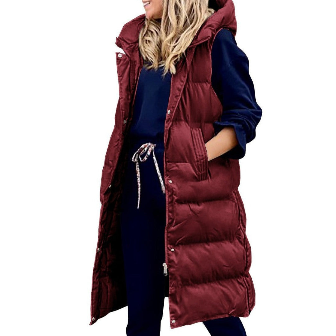 Jennifer - Gilet lungo con cappuccio casual moda giacca monopetto