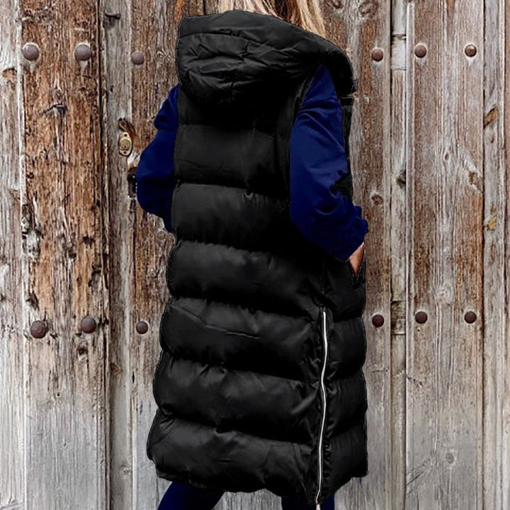 Jennifer - Gilet lungo con cappuccio casual moda giacca monopetto