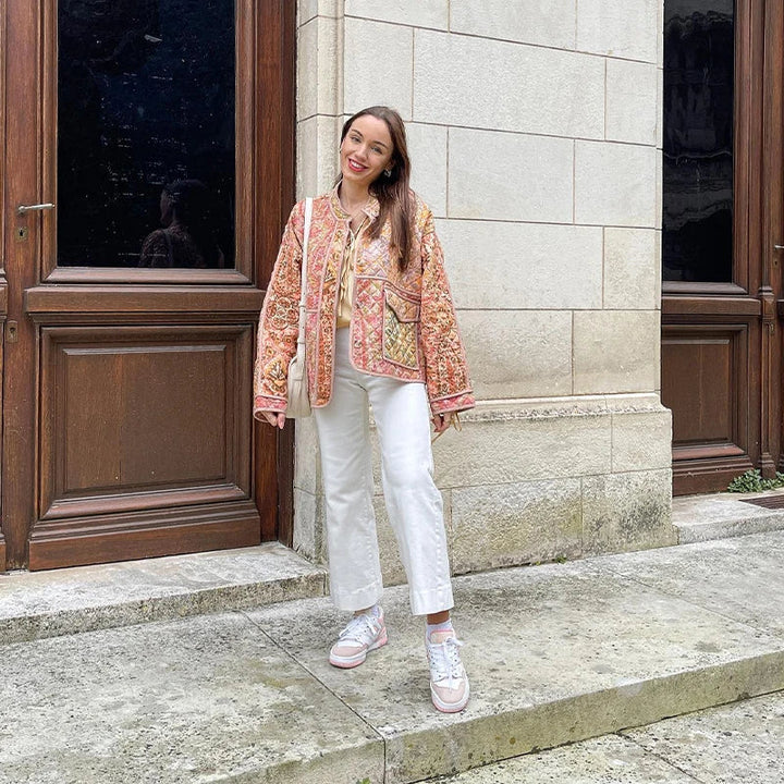 Veste matelassée patchwork pour femmes – Veste patchwork vintage style bohème avec poches