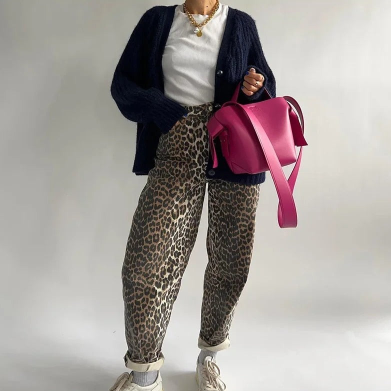 Benthe - Jean vintage avec motif léopard