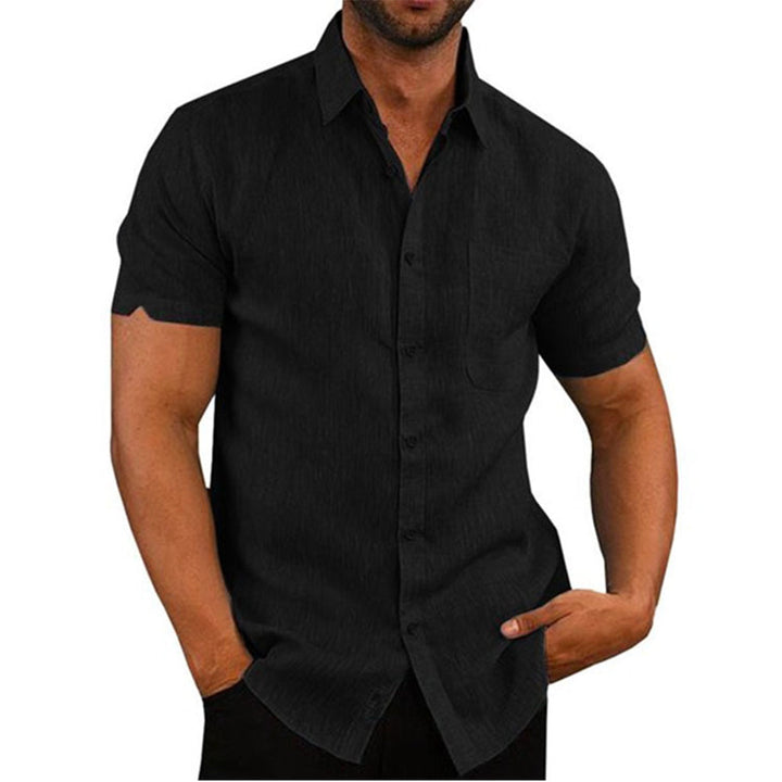 Chemise en lin à manches courtes pour homme avec patte de boutonnage – Chemise d'été légère pour loisirs, vacances et quotidien