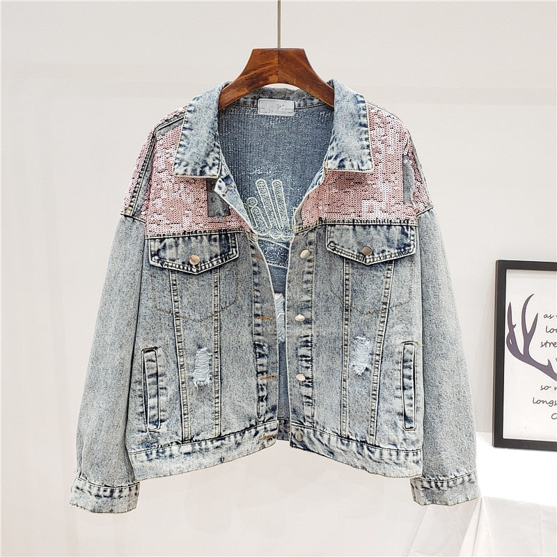 Veste en jean oversize avec paillettes