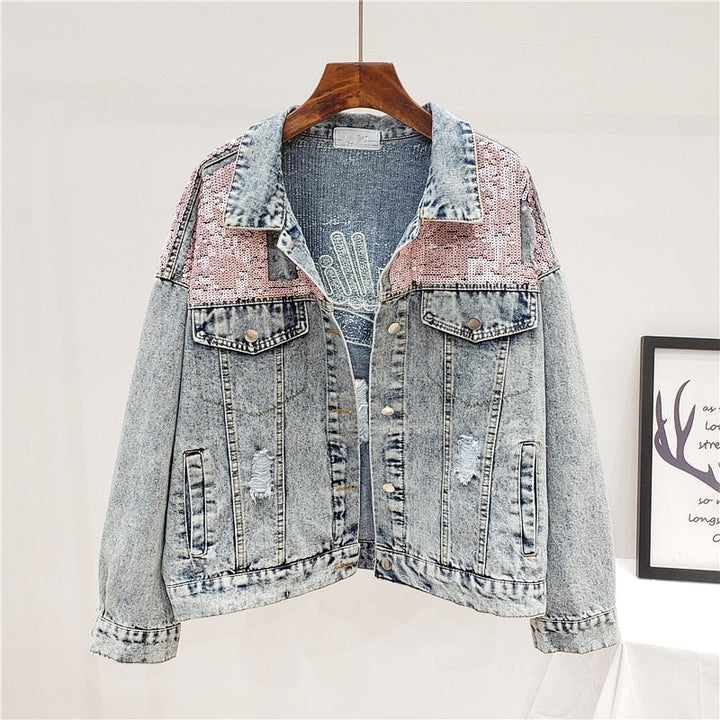 Veste en jean oversize avec paillettes