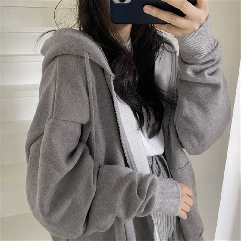 Giacca da baseball oversize Ophélie con cappuccio, tasca solida e maniche lunghe con zip
