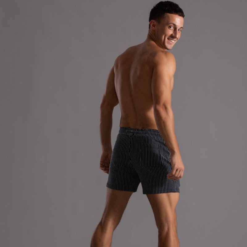 Shorts homme à rayures fines – Pantalon court d'été avec cordon de serrage