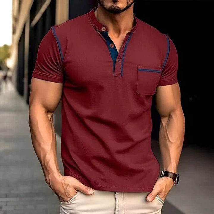 T-shirt slim fit homme – T-shirt manches courtes avec patte de boutonnage et poche poitrine style décontracté