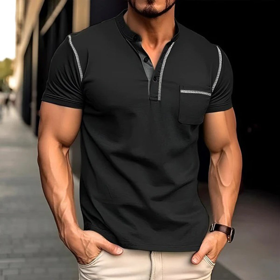 T-shirt slim fit homme – T-shirt manches courtes avec patte de boutonnage et poche poitrine style décontracté