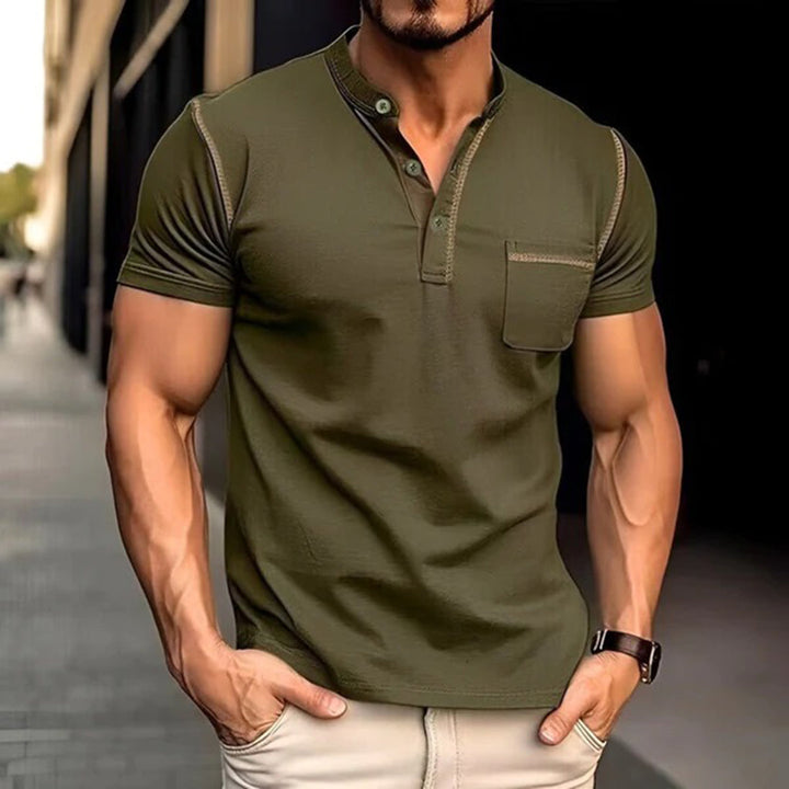 T-shirt slim fit homme – T-shirt manches courtes avec patte de boutonnage et poche poitrine style décontracté