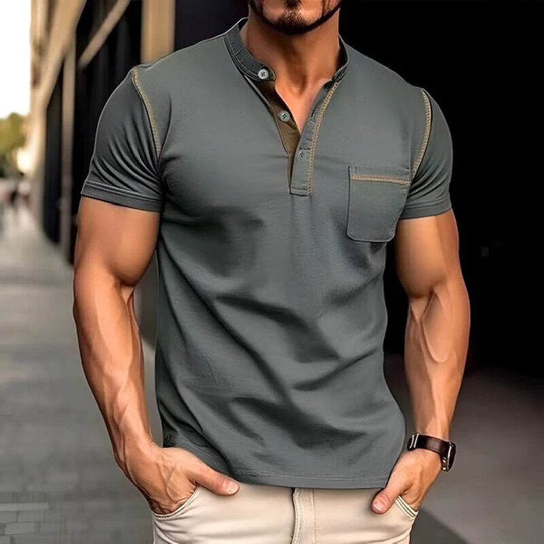 T-shirt slim fit homme – T-shirt manches courtes avec patte de boutonnage et poche poitrine style décontracté