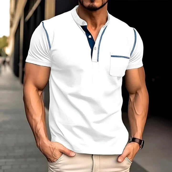 T-shirt slim fit homme – T-shirt manches courtes avec patte de boutonnage et poche poitrine style décontracté