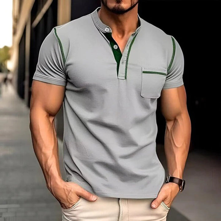 T-shirt slim fit homme – T-shirt manches courtes avec patte de boutonnage et poche poitrine style décontracté