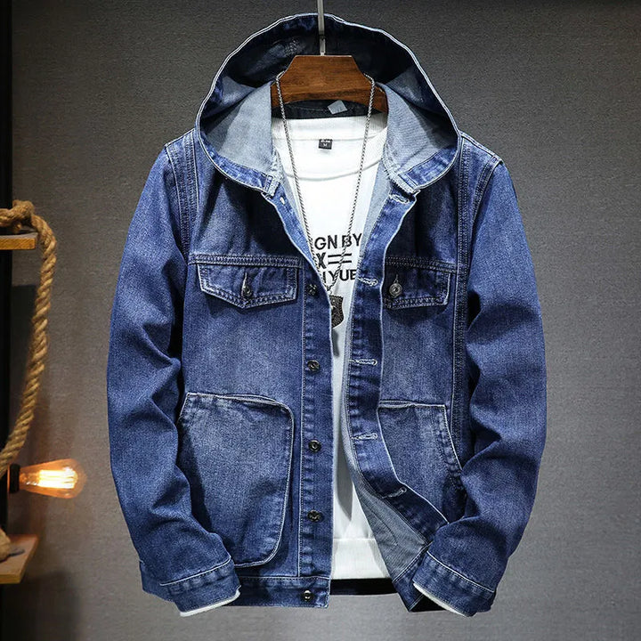 Herren Jeansjacke mit Kapuze – Streetstyle Denimjacke mit Taschen im Layer-Look