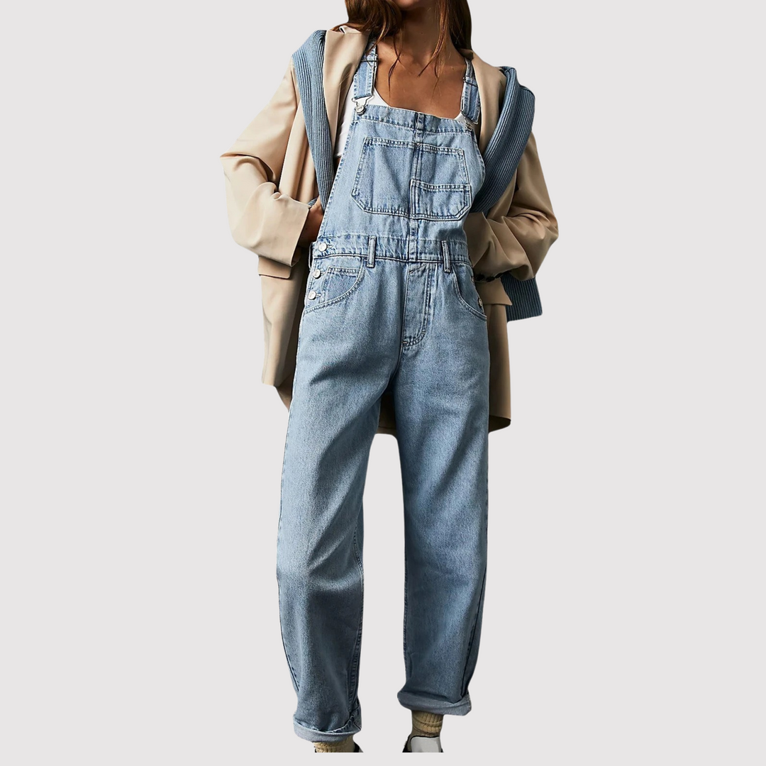 Damen Latzhose aus Denim – Locker geschnittene Jeans-Overall im Vintage Streetstyle | Verstellbare Träger