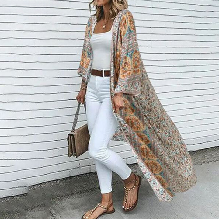 Boho Kimono Cardigan für Damen mit Ethno-Muster und weitem Schnitt – Perfekt für Sommer, Strand oder Festival-Style