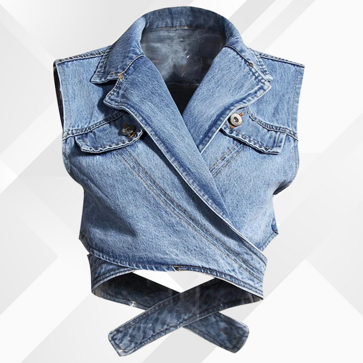 Nelia - Veste en jean et blouse à manches bouffantes