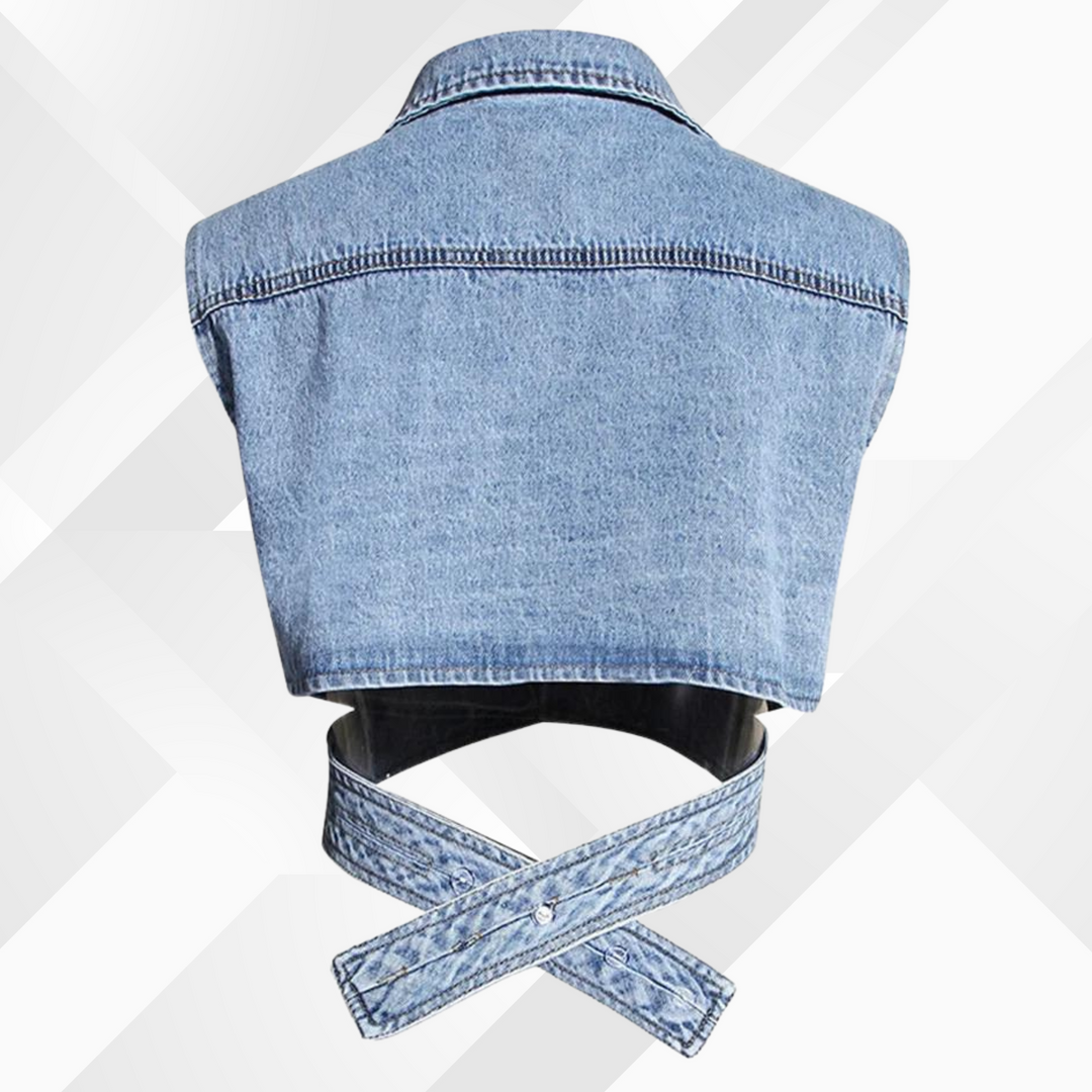 Nelia - Veste en jean et blouse à manches bouffantes