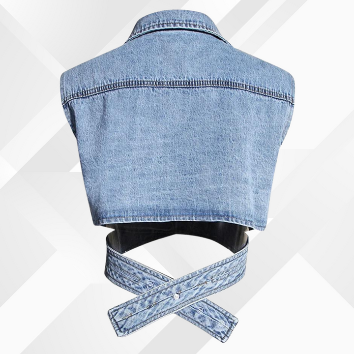 Nelia - Veste en jean et blouse à manches bouffantes