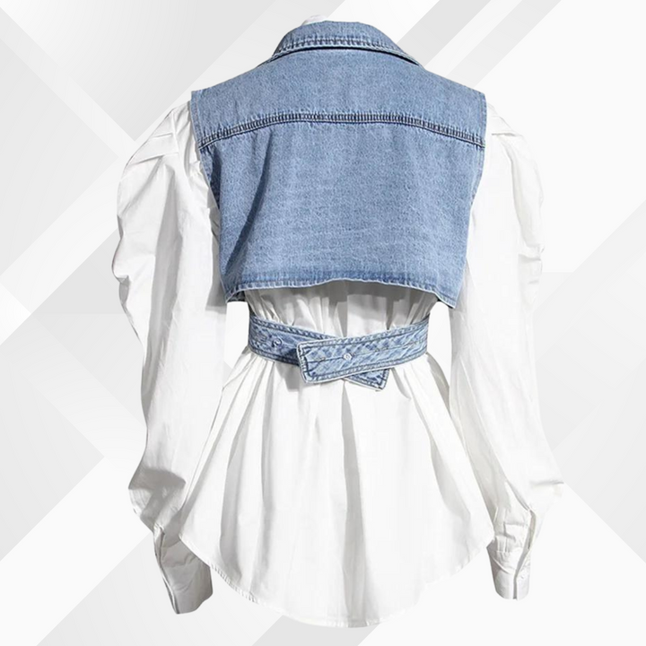 Nelia - Veste en jean et blouse à manches bouffantes