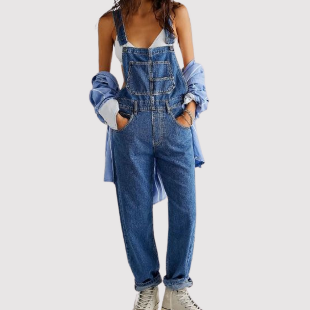 Damen Latzhose im Vintage Denim Look – Locker geschnittene Jeans-Overall mit verstellbaren Trägern
