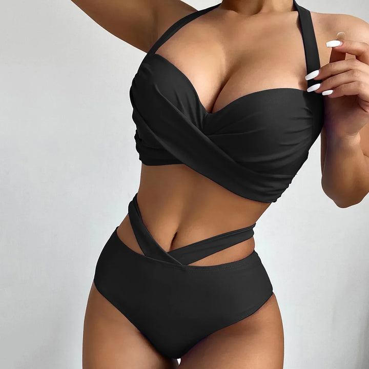 Set bikini da donna con design avvolgente e dettagli cut-out – modellante e sexy per spiaggia e piscina