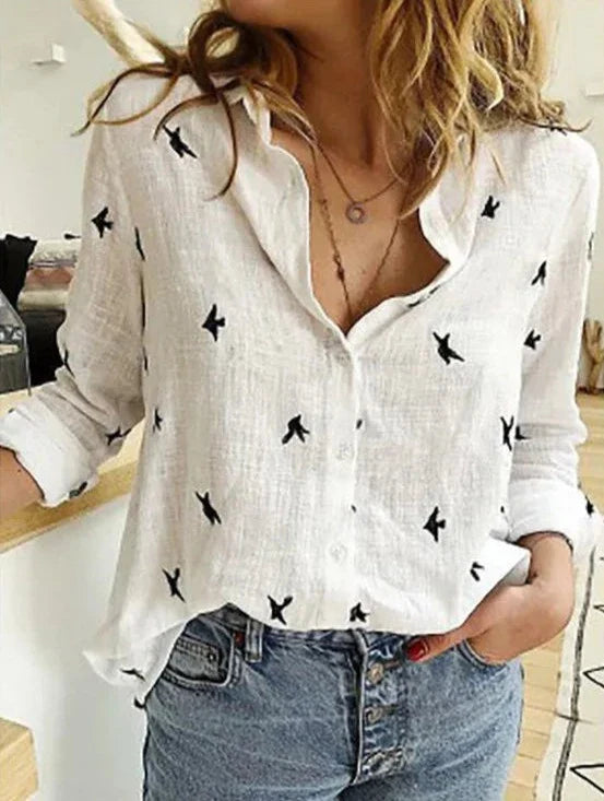 Lässige Damen Leinenbluse – lockeres Oversize-Hemd mit Knopfleiste & Kragen für Sommer & Alltag