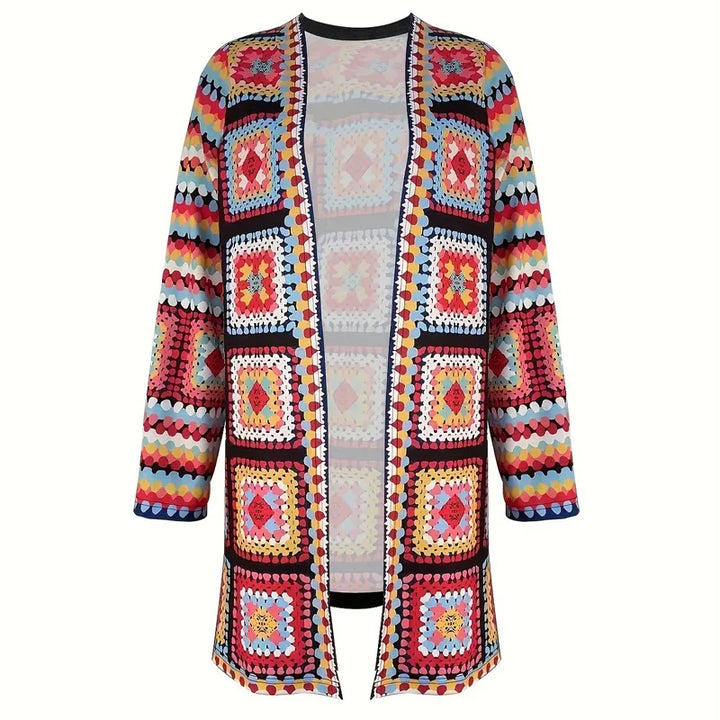 Neva - Cardigan etnico a maglia in colori retrò