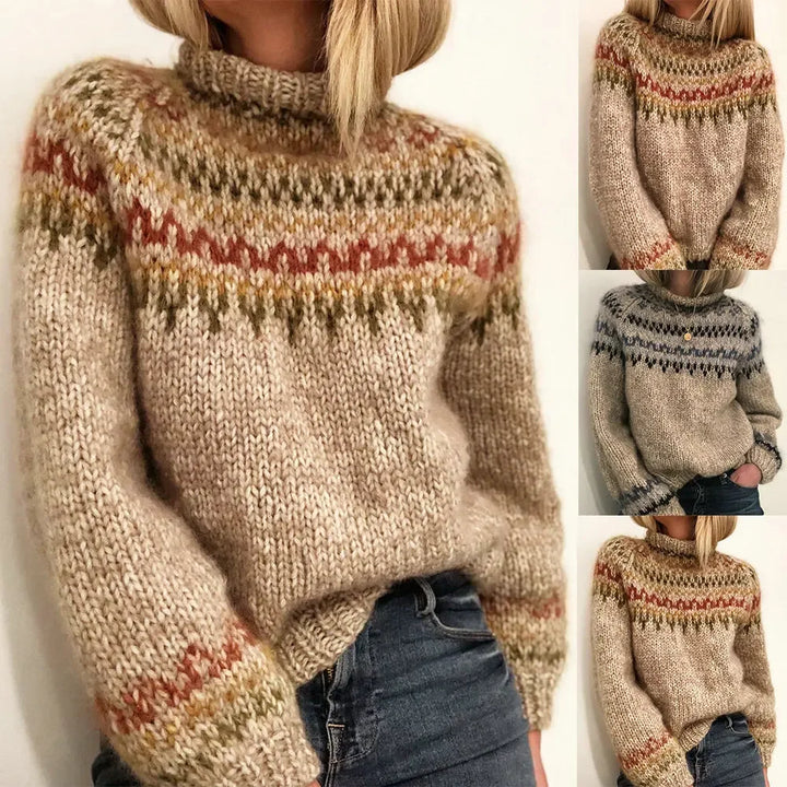 Raquel - Pull à col roulé chaud tricoté