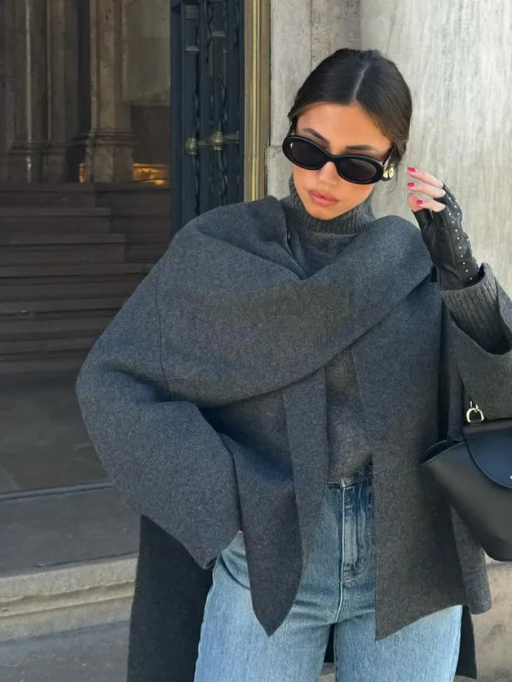 RUTH | Elegancka wełniana kurtka z szalikiem