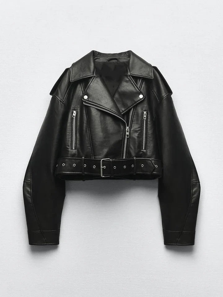 Elegant winter leather jacket in midi style for women | Ideal for winter